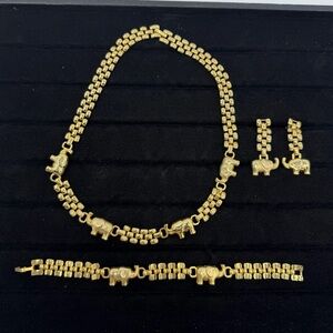 Gold Elephant Necklace and Bracelet Set
